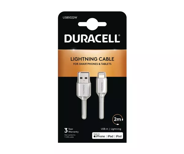 Duracell USB5022W Lightning-Kabel 2 m Weiß