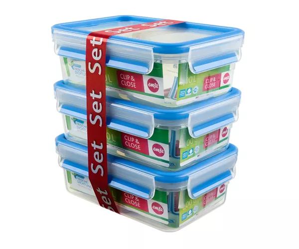EMSA 508558 CLIP & CLOSE Frischhaltedosen 3er Set, 3 x 1,0 l 508558