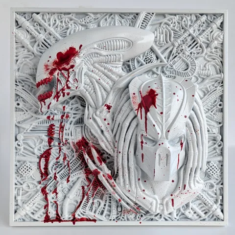 Alien vs Predator White Fight 3D Wallplaque SPACEart SPAAVP013 3D Wallplaque