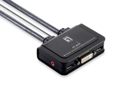 LevelOne 2-Port-Kabel-KVM-Switch, DVI, USB, Audio