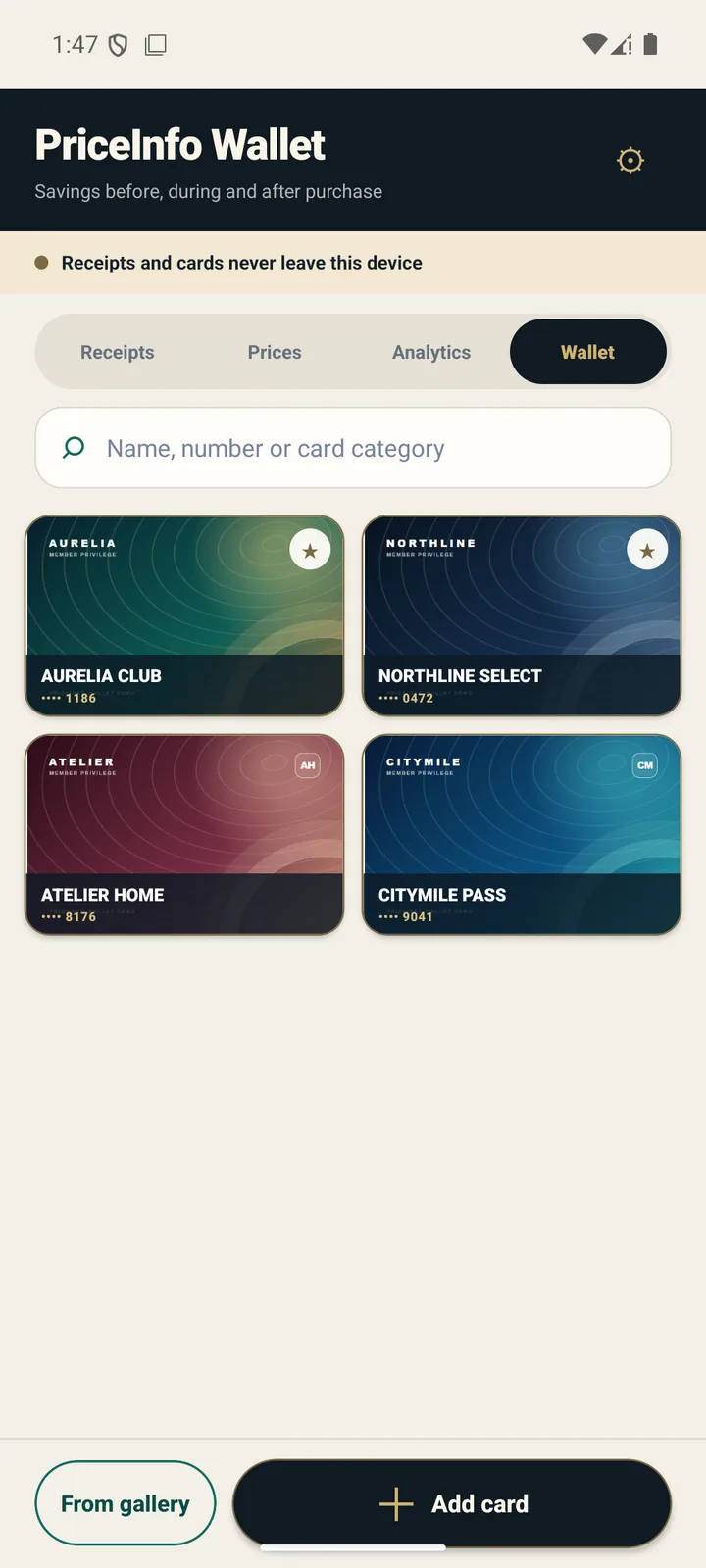 PriceInfo Wallet: Geldbörse